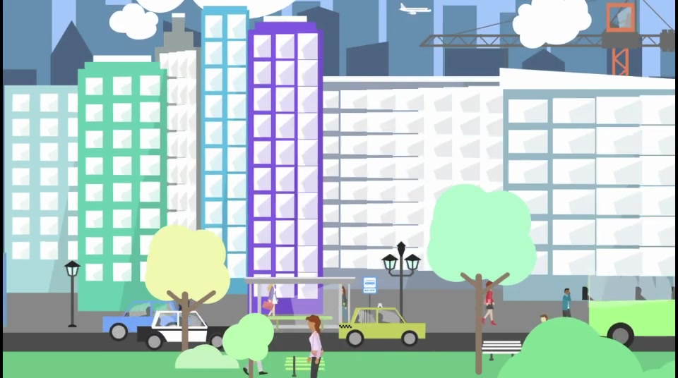 Flat City Vector City with Buildings, Pedestrians, Cars, Planes... in Flat Design - Download Videohive 16075205