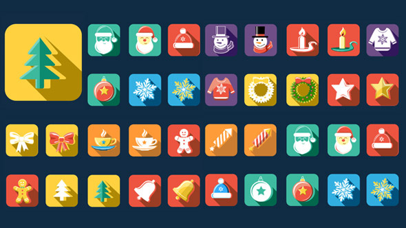Flat Style Animated Christmas And New Year Icons - Download Videohive 13483247