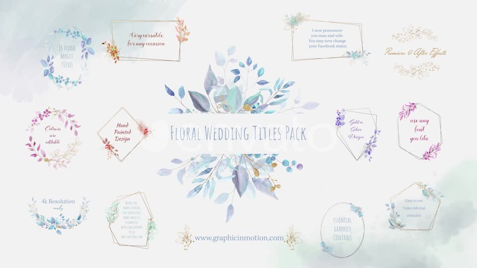 Floral Watercolour Wedding Titles Pack Videohive 33962121 Premiere Pro Image 1