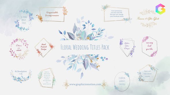 Floral Watercolour Wedding Titles Pack - Videohive Download 33962121