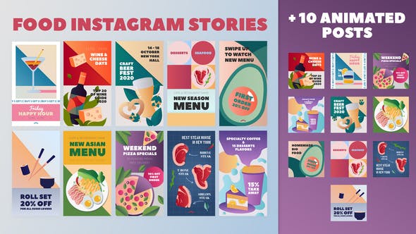 Food Instagram Stories and Posts Pack - Download Videohive 28882543