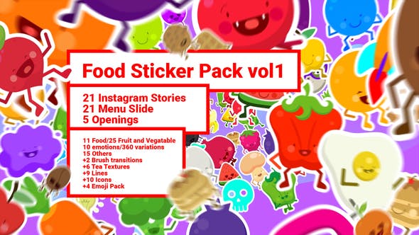 Food Sticker Pack/ Emoji/ Stories/ Restaurant/ Mask/ Snapchat/ App/ IGTV/ Tracking/ AE Face Tools - 22728977 Videohive Download