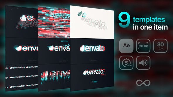 Glitch Logos (9 in 1) - 40010025 Videohive Download