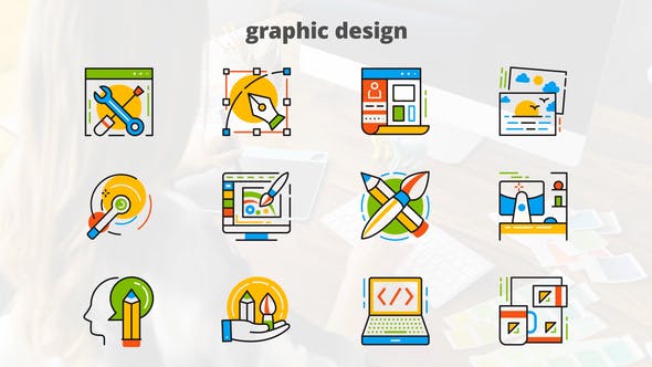 Graphic Design Flat Animated Icons - Videohive Download 24429544