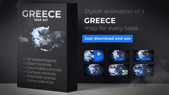 Greece Map Hellenic Republic Map Kit Hellas Animation - Download Videohive 24623909