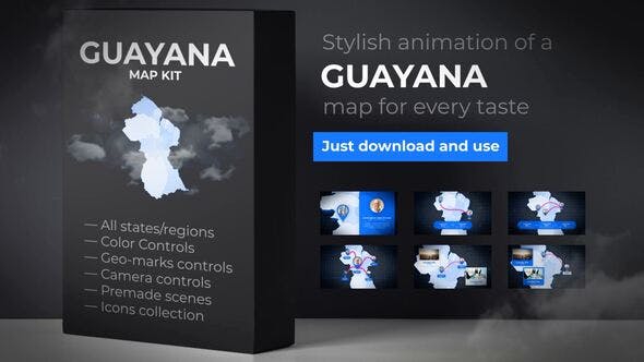 Guyana Animated Map Co operative Republic of Guyana Map Kit - Videohive Download 24317596