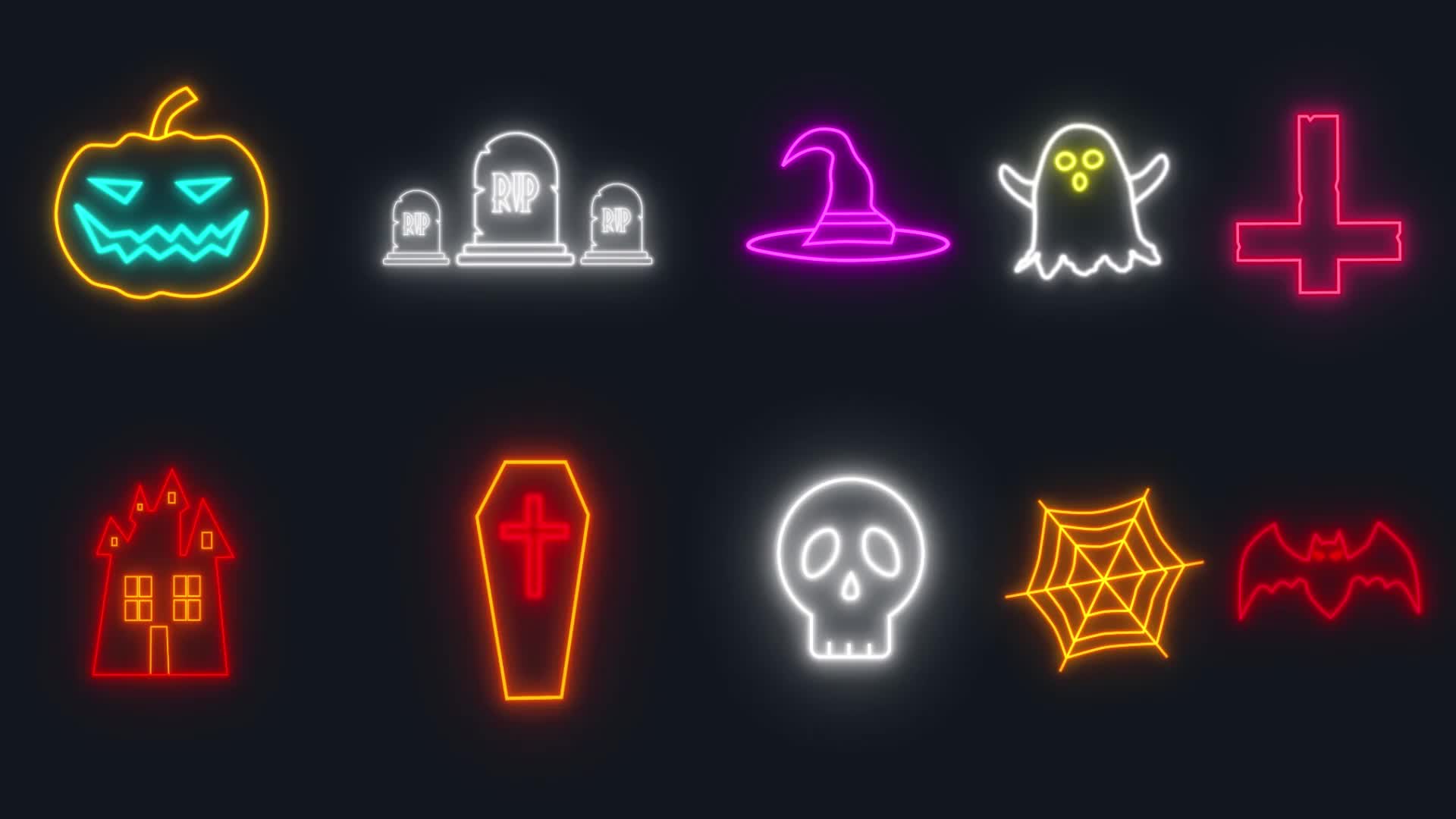 Halloween Neon Icons | 4K Videohive 34496755 After Effects Image 1