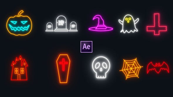 Halloween Neon Icons | 4K - Videohive 34496755 Download