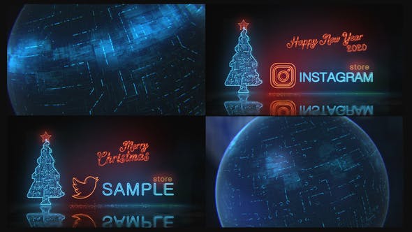 Happy New Year and Merry Christmas Digital Neon Logo Reveal | 2 mode - Download Videohive 22933077