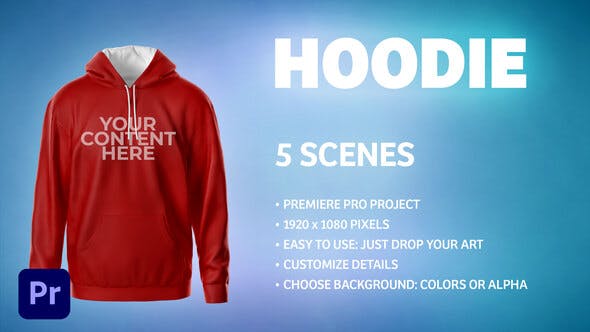 Hoodie 5 Scenes Mockup Template Animated Mockup PREMIERE - Videohive Download 34082291