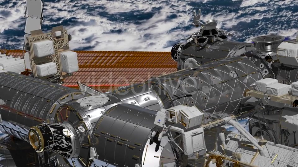 International Space Station ISS Revolving Over Earths Atmosphere. Astronaut Spacewalk. - Download Videohive 21494294