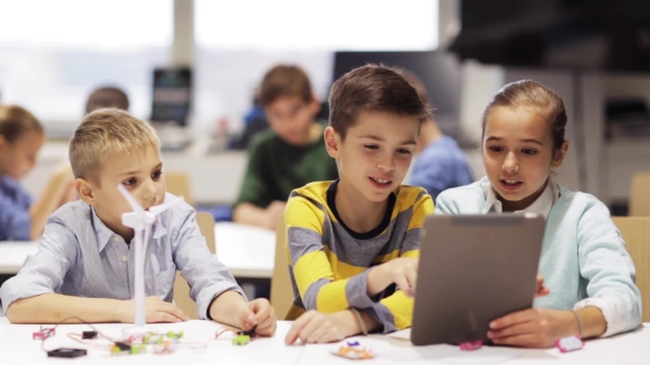 Kids with Tablet Pc Programming at Robotics School 60 - Download Videohive 19364119