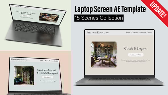 Laptop Screen Mockup Collection 15 Animated Scenes AE Template - 51277675 Download Videohive