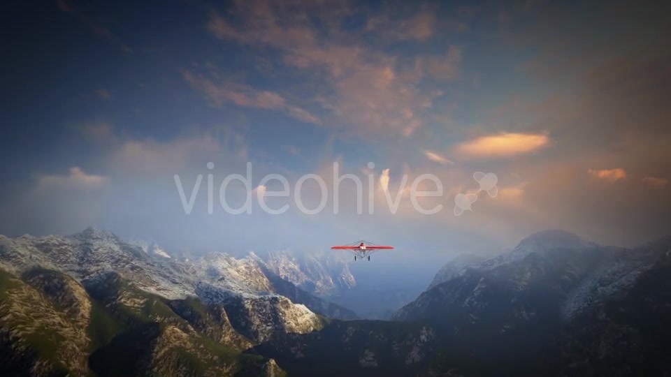 Little Red Airplane Flying Over Mountains - Download Videohive 19162994