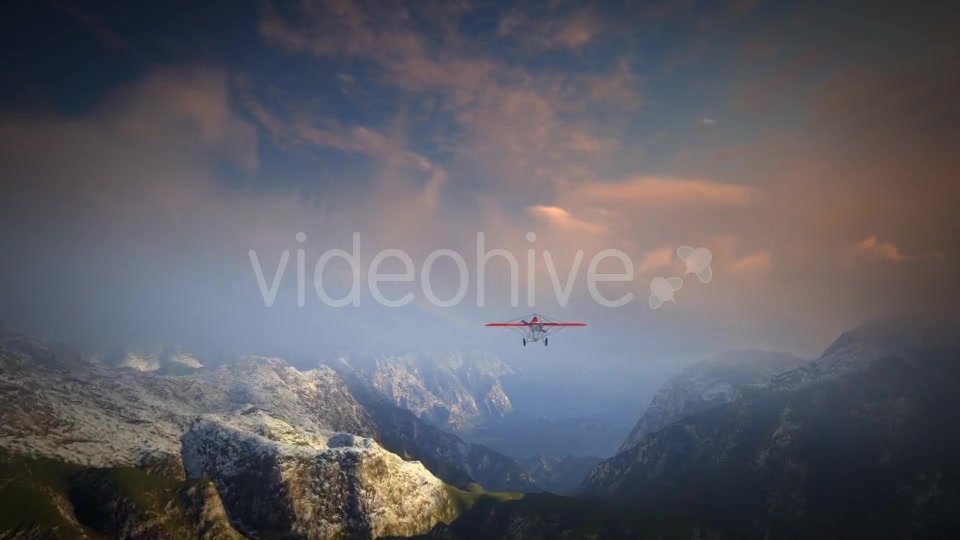 Little Red Airplane Flying Over Mountains - Download Videohive 19162994