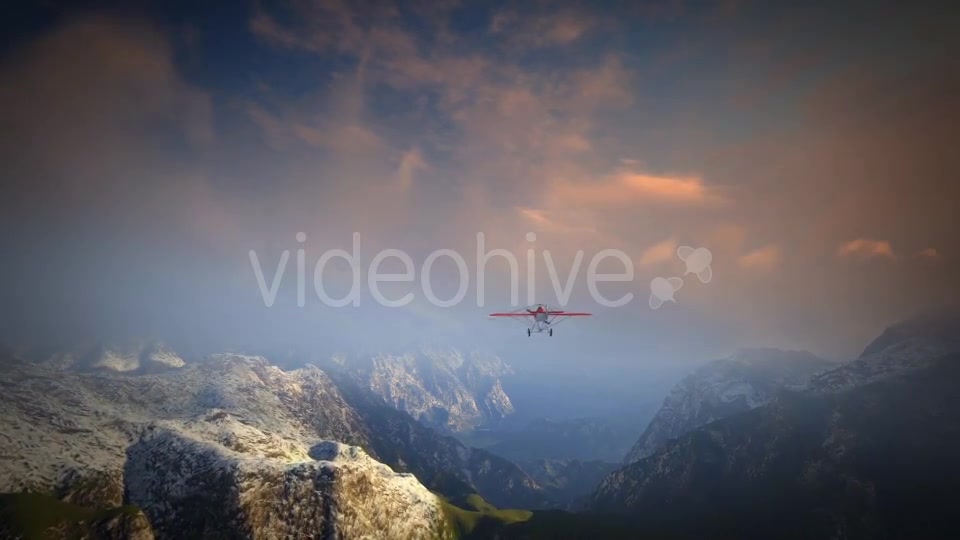 Little Red Airplane Flying Over Mountains - Download Videohive 19162994