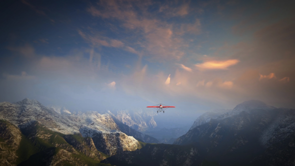 Little Red Airplane Flying Over Mountains - Download Videohive 19162994