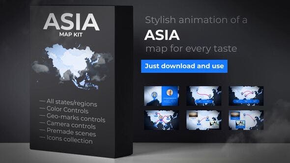 Map of Asia with Countries Asia Map Kit - 24373281 Download Videohive