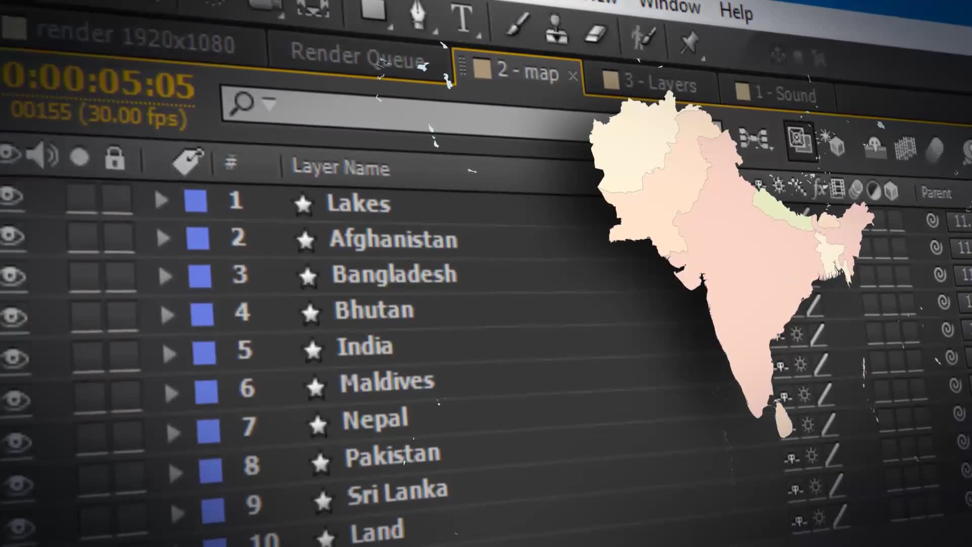 Map of South Asia with Countries Southern Asia Map Kit Videohive 24429949 After Effects Image 2