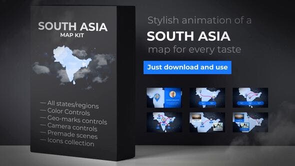 Map of South Asia with Countries Southern Asia Map Kit - 24429949 Download Videohive