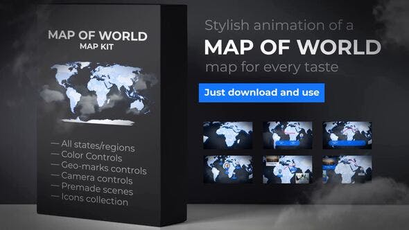 Map of World with Countries Animated Map - Videohive 24335774 Download