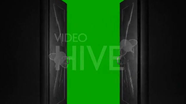 Metal door opens to reveal green screen - Download Videohive 48843