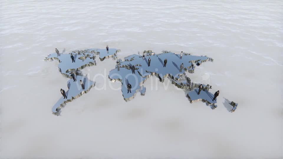 Metal World Map and Tiny Business People - Download Videohive 19433533