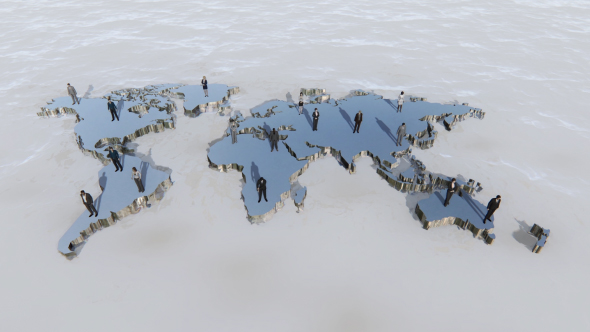 Metal World Map and Tiny Business People - Download Videohive 19433533