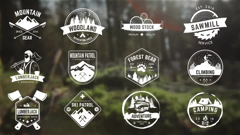 Mountains, Camping, Carpentry Badges Videohive 18416760 Download Fast ...