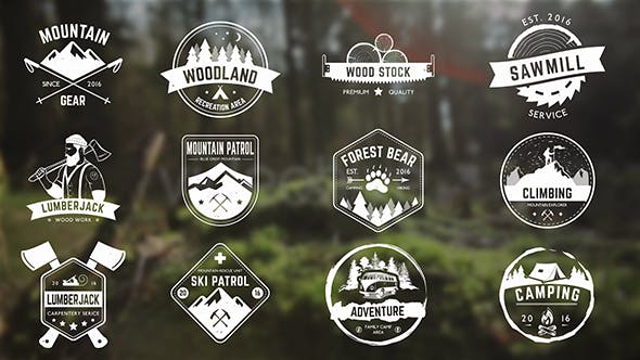Mountains, Camping, Carpentry Badges - 18416760 Download Videohive