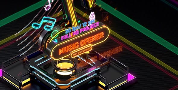 Music Opener Neon Style/ Music Award/ Old Music Boombox/ Radio Show/ Speakers and Bass - Videohive 20822838 Download