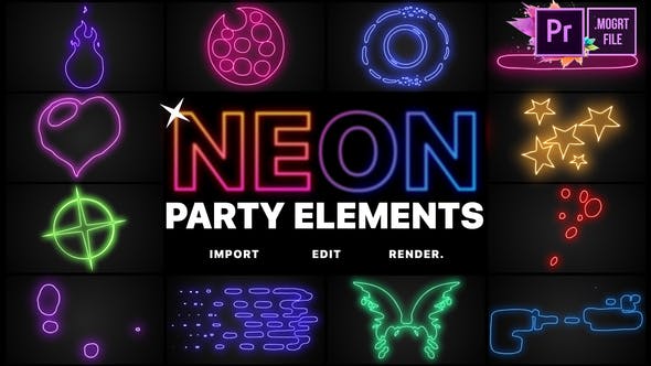 Neon Party Elements | Premiere Pro MOGRT - Videohive Download 26517880