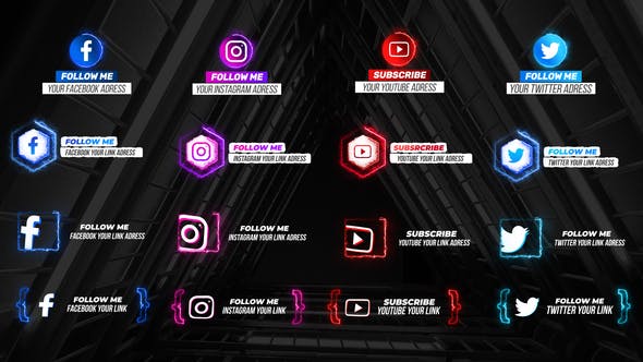 Neon Social Media Lower Thirds V2 - Videohive Download 28636724