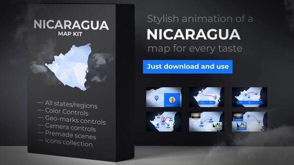 Nicaragua Animated Map Republic of Nicaragua Map Kit - Videohive 24303566 Download
