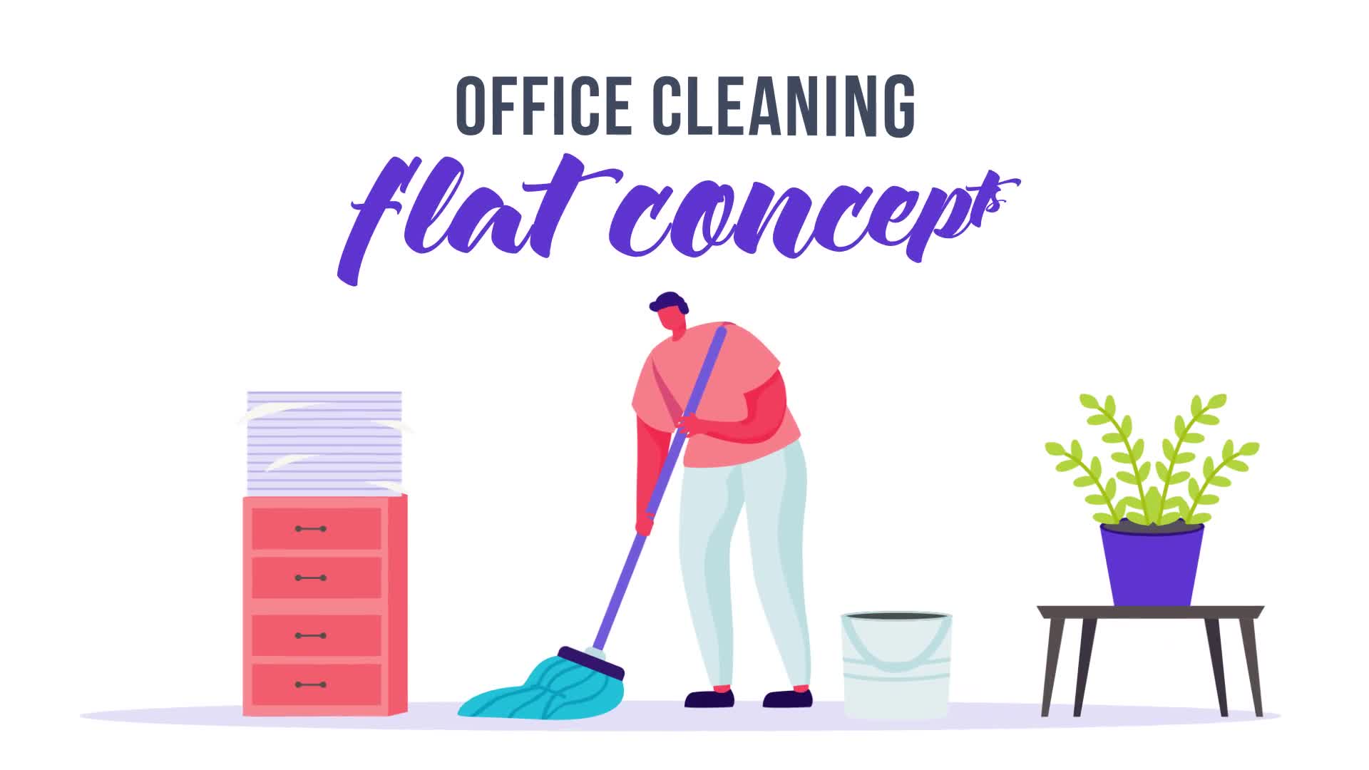 Office cleaning Flat Concept Videohive 33263979 After Effects Image 1