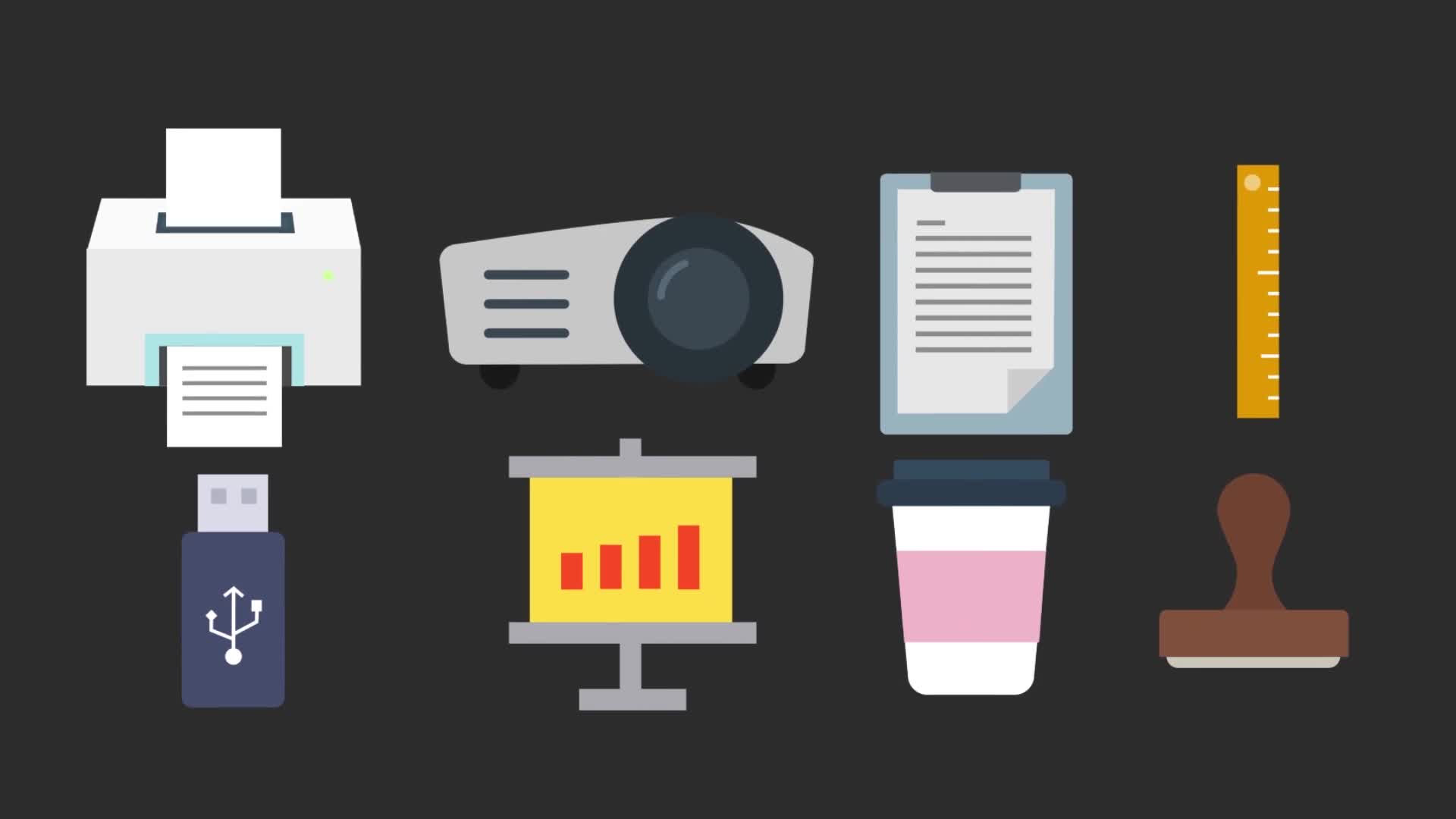 Office Elements Icons | 4K Videohive 37949878 After Effects Image 1