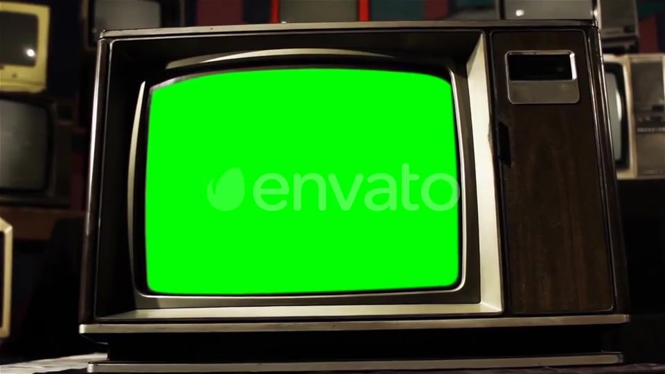 Old TV Green Screen in the Middle of Many TVs. Aesthetics of the 80s.  Videohive 21360677 Stock Footage Image 7