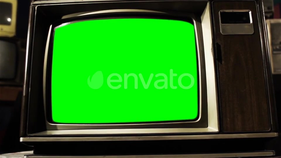 Old TV Green Screen in the Middle of Many TVs. Aesthetics of the 80s.  Videohive 21360677 Stock Footage Image 9