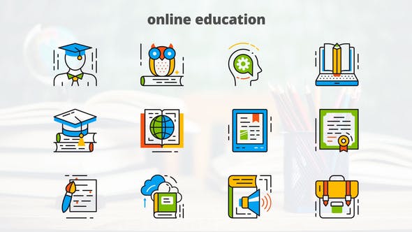 Online Education Flat Animated Icons - Videohive Download 24429353