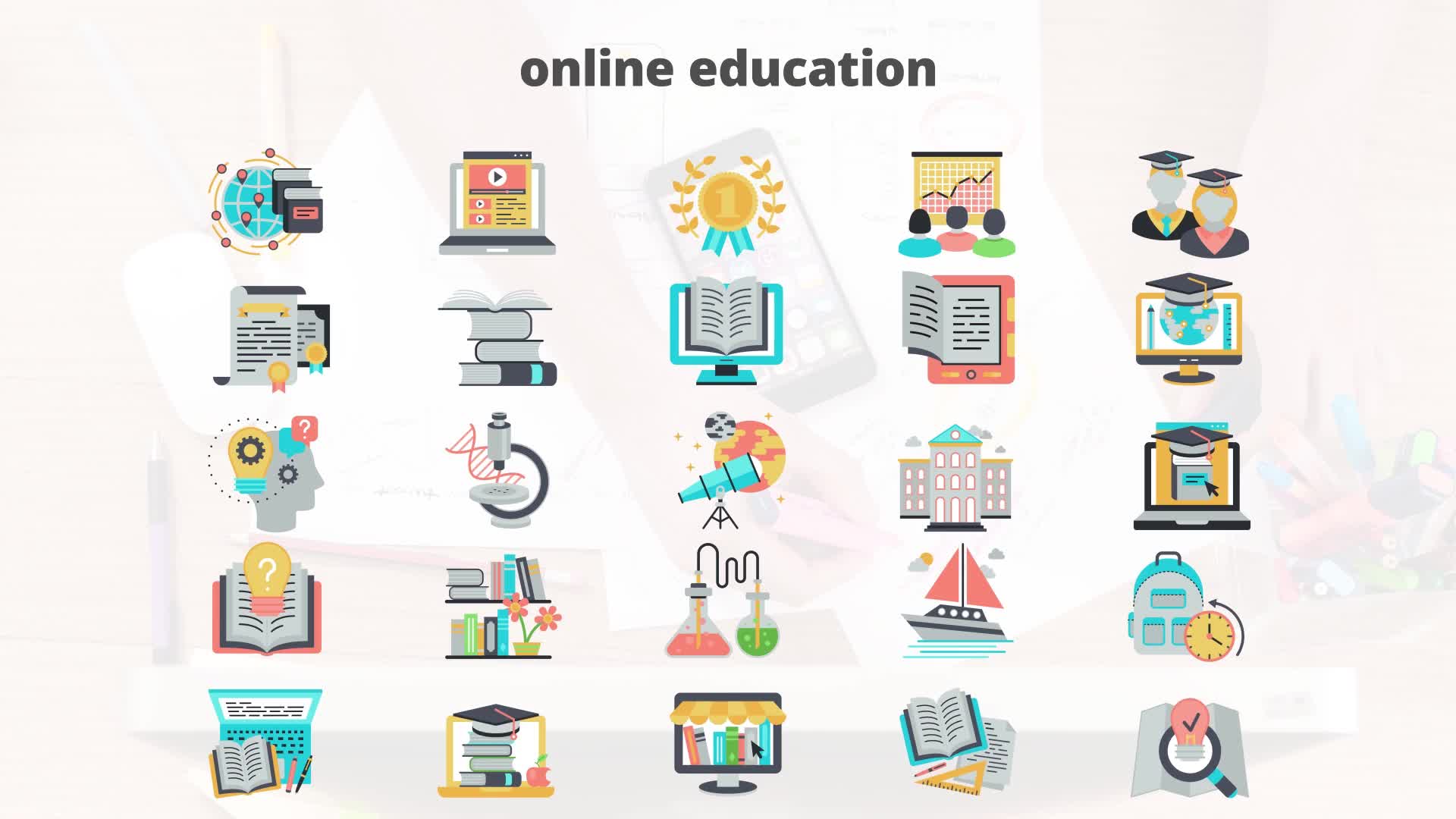 Online Education Flat Animation Icons - Download Videohive 23465974