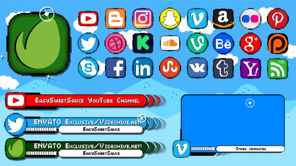 Pixel Social Icons And Lower Thirds - Videohive Download 18984559