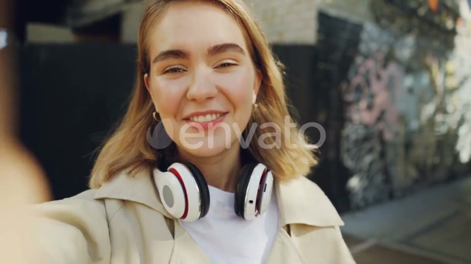 Point of View Shot of Young Woman Popular Blogger Recording Video for Her Vlog About Cities  - Download Videohive 22502927