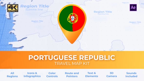 Portugal Map Portuguese Republic Travel Map - Videohive Download 28341634