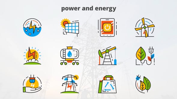 Power and Energy Flat Animated Icons - 24429377 Videohive Download