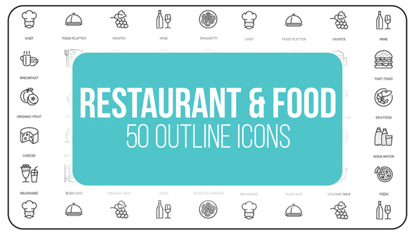 Restaurant and Sport 50 Thin Line Icons - Download Videohive 23172184