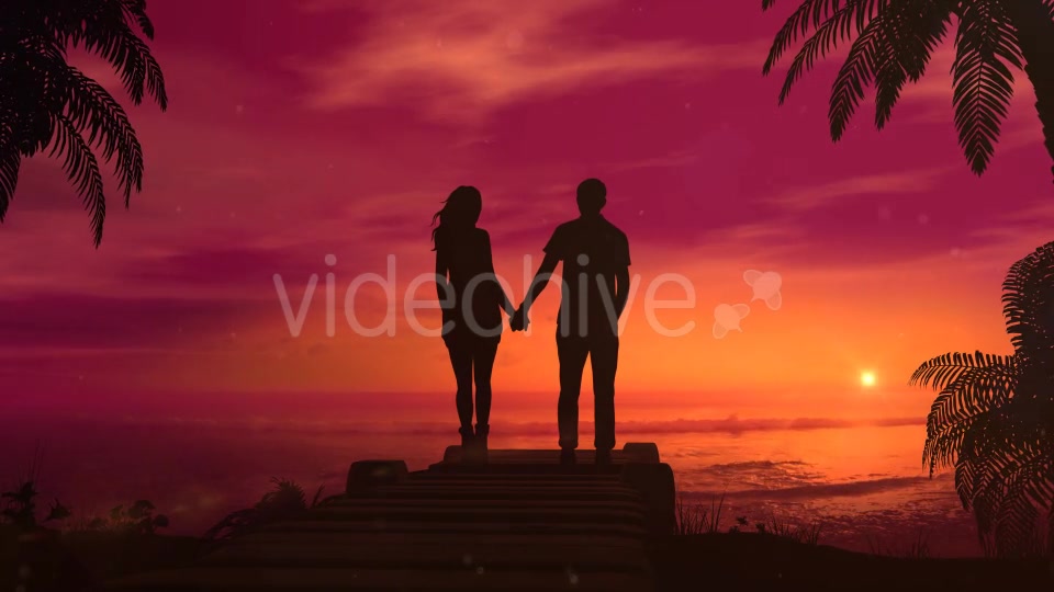 Romantic Couple Watching The Red Sunset In The Ocean - Download Videohive 20523551