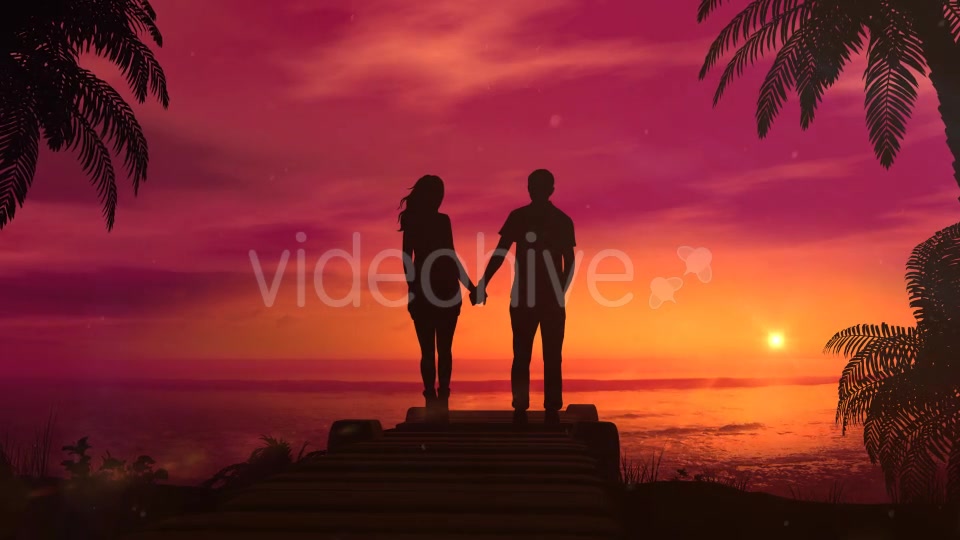 Romantic Couple Watching The Red Sunset In The Ocean - Download Videohive 20523551