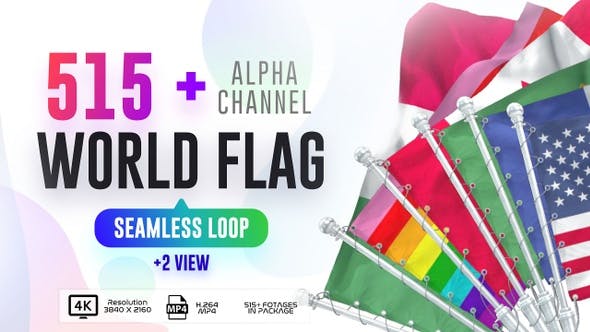 Seamless Loop Of World Flags Footages Pack + Alpha - 28040319 Videohive Download