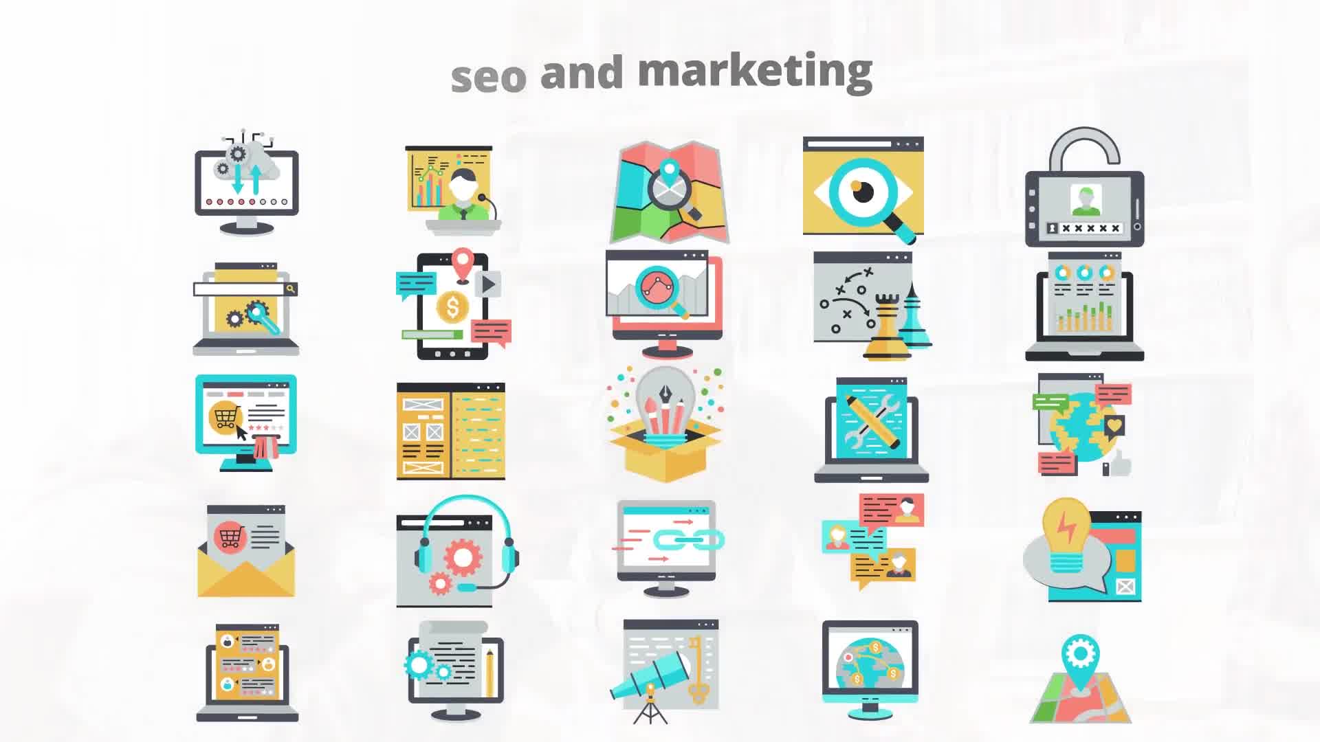 SEO And Marketing Flat Animation Icons - Download Videohive 23465987