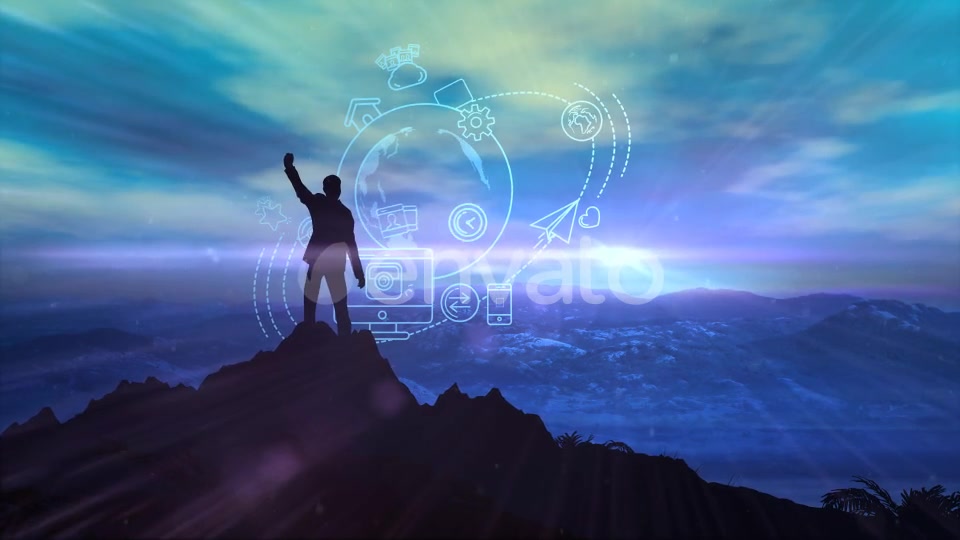 Silhouette Of A Man On Top Against A Background Of Infographics - Download Videohive 21986268